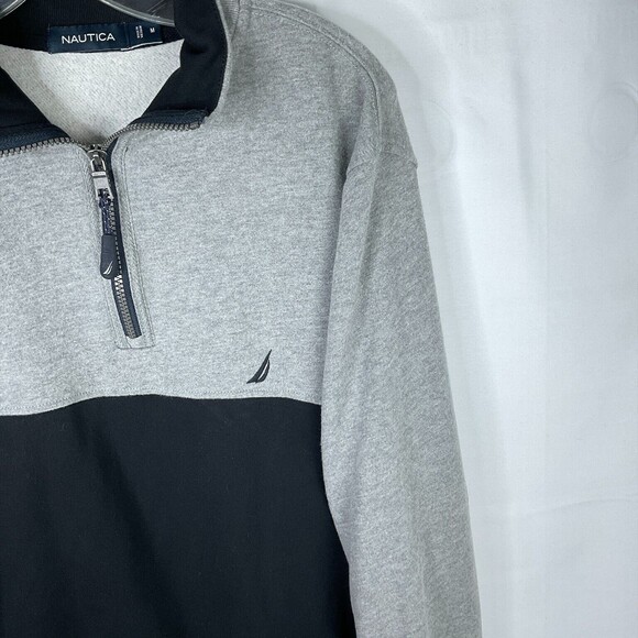 Nautica Men's 1/4 Zip Medium Long Sleeve Pullover Sweater Color Block Black/Gray - Picture 5 of 9